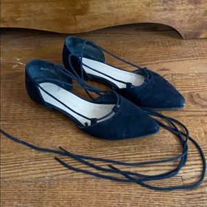 black lace up pointed toe flats